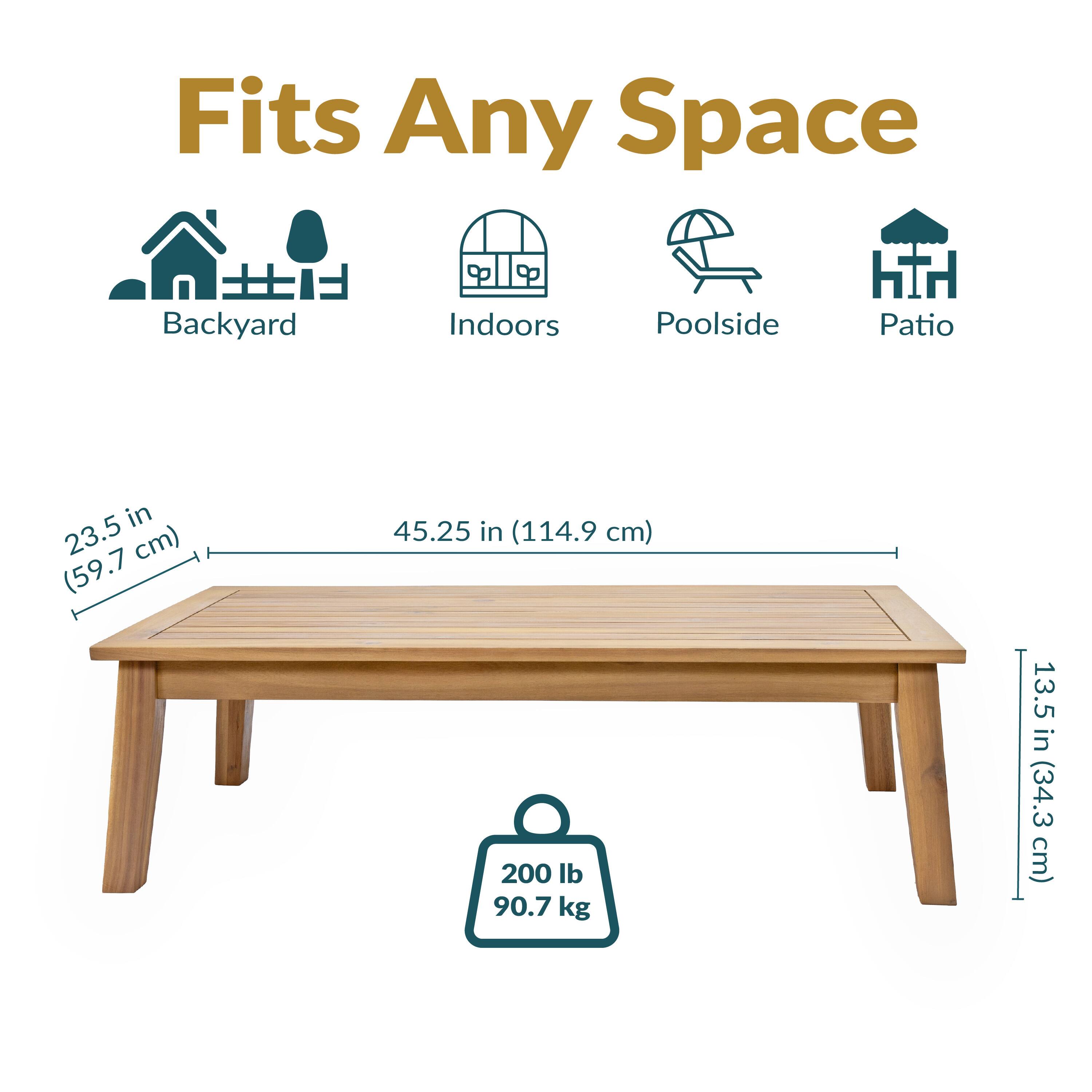 Fits Any Space  
Backyard  
Indoors  
Poolside  
Patio  

23.5 in (59.7 cm)  
45.25 in (114.9 cm)  
13.5 in (34.3 cm)  

200 lb (90.7 kg)