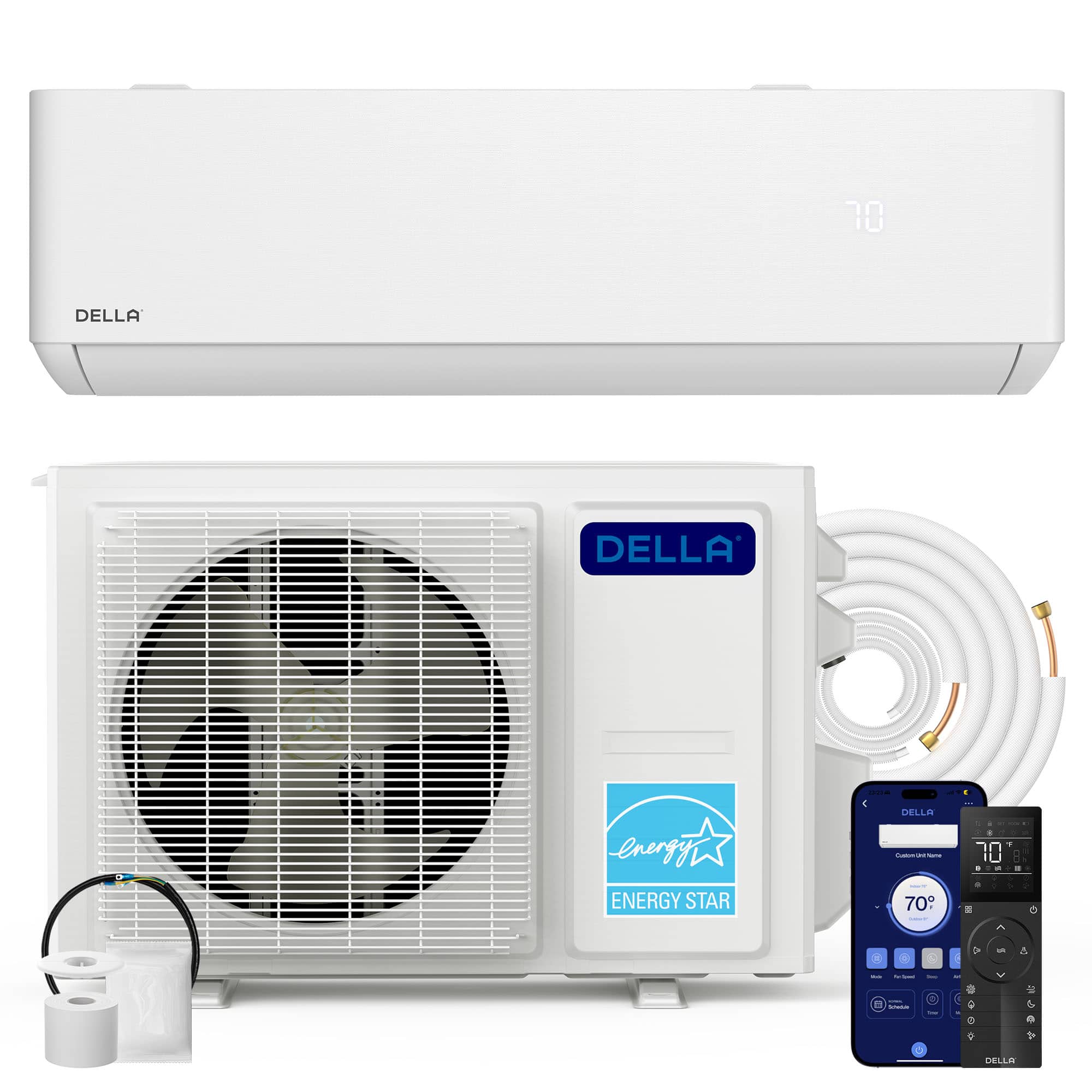 Della - Optima Series 23000 BTU Mini Split AC with Soft Airflow, 23 SEER2 230V, Energy Star, Heat Pump, Up to 1500 Sq. Ft - White price history on PriceWatchPro