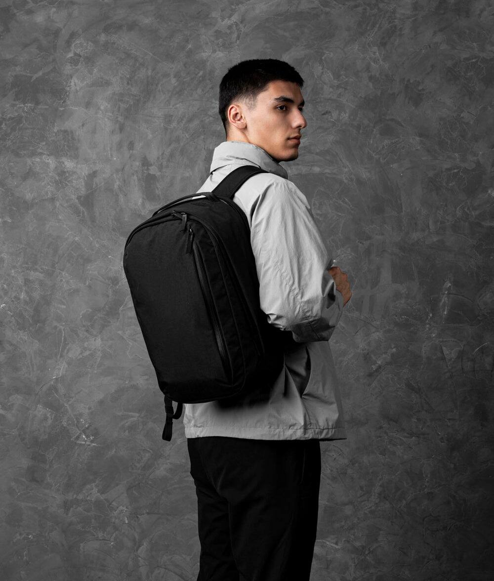 Angle. ALPAKA - Metro Backpack Pro 24L Business Travel Backpack for 16-Inch Laptop with Luggage Pass-Through - Weather-Resistant - Black Axoflux 400D Ripstop Nylon.