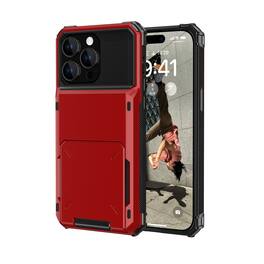 Dteck - for Apple iPhone 15 Pro Max Dual Layer Protective Phone Case with Hidden 5-Card Holder Wallet Slot Flip Open Back Cover - Red