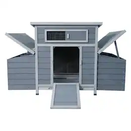 Mondawe - 58" Fir Wood Chicken Coop Outdoor Hen House Poultry Cage w/ 2 Nesting Boxes, Moisture Protection - Dark Gray