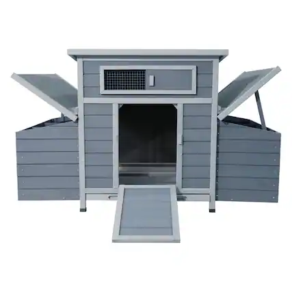 Front. Mondawe - 58" Fir Wood Chicken Coop Outdoor Hen House Poultry Cage w/ 2 Nesting Boxes, Moisture Protection - Dark Gray.