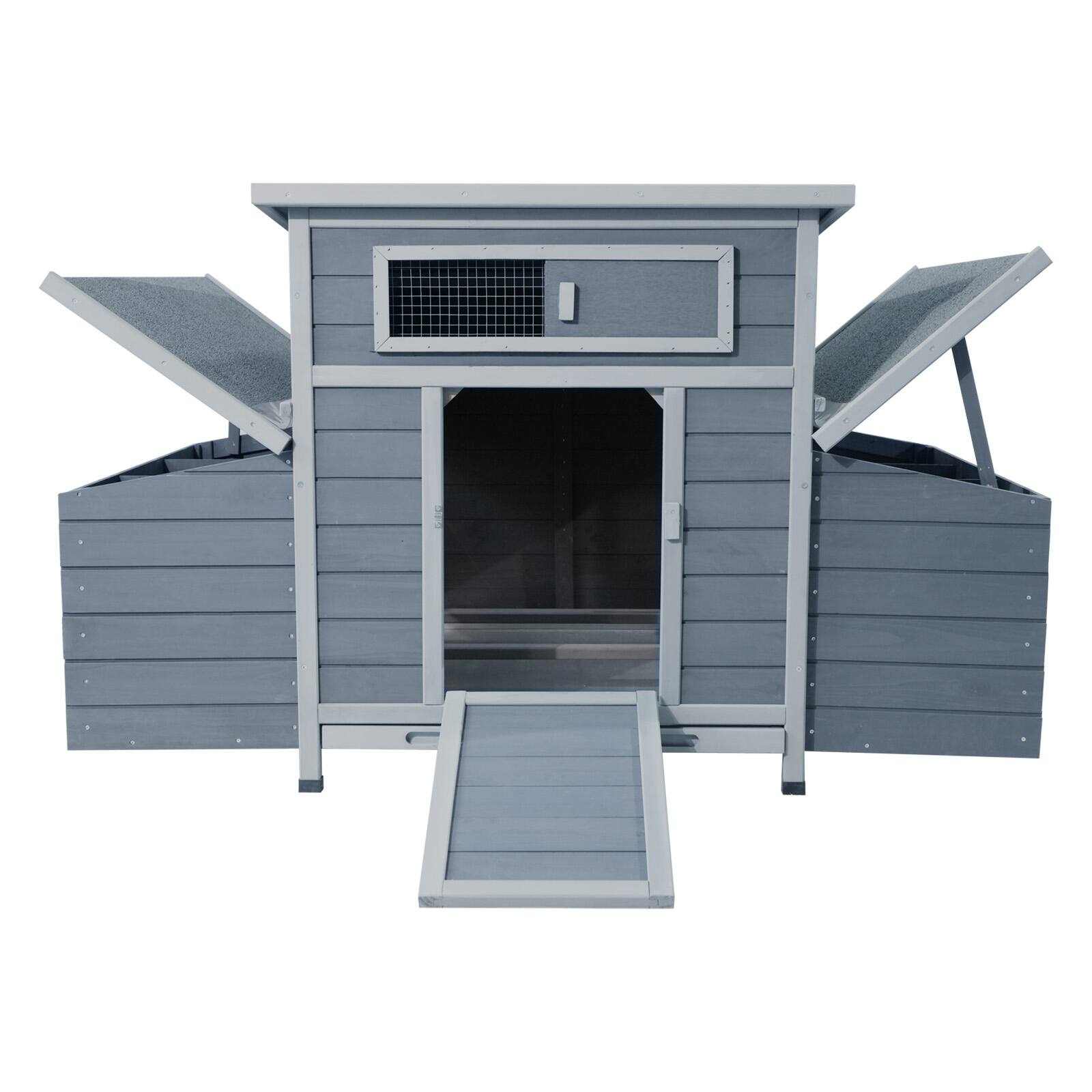 Front. Mondawe - 58" Fir Wood Chicken Coop Outdoor Hen House Poultry Cage w/ 2 Nesting Boxes, Moisture Protection - Dark Gray.