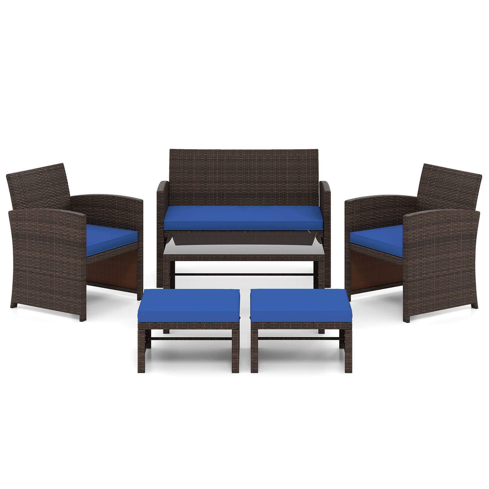 Alt View 6. Gymax - Gymax 6 PCS Patio Furniture Set w/ 1 Loveseat 1 Coffee Table 2 Armchairs 2 Ottomans Blue - Mix Brown, Navy Blue.