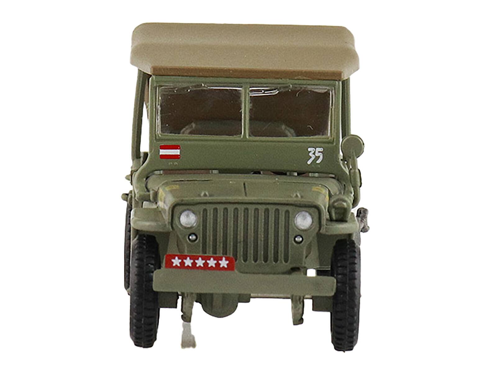 Left. Hobby Master - U.S. 1/4 Ton Military Vehicle Olive Drab Gen. Douglas MacArthur Leyte WWII 1945 United States Army Ground Power 1/72 - Green, Khaki.