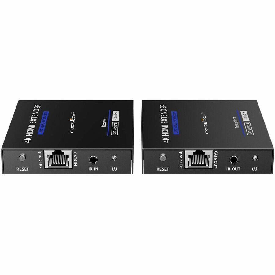 EXTENDER 90 DOCSIS HDMI 4K ipcolor Rx RESET rocsstor CAT6 IN IR IN Receiver 4K 50-70Meters 4 EXTENDER JHOVDED EXTENDER HDMI LHC 4K ipcolor Tx RESET rocsstor CAT6 OUT 2-2810 Transmitter 70Meters IR OUT
