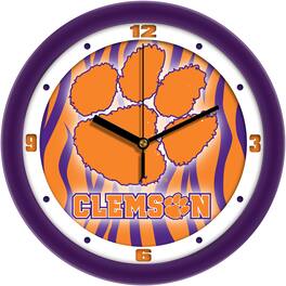MpDirect - Clemson Tigers 11.5'' Suntime Premium Glass Face Dimension Wall Clock - Multicolor