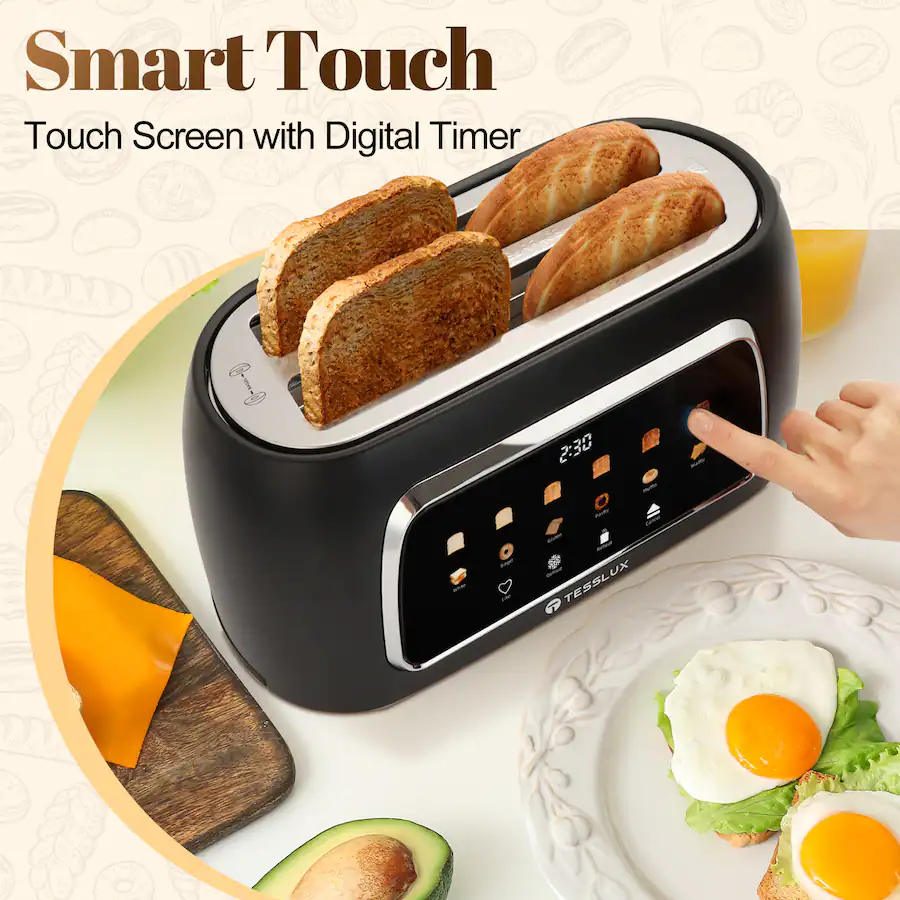 tesslux 4 Slice Toaster with Touch Screen Control, 1.5