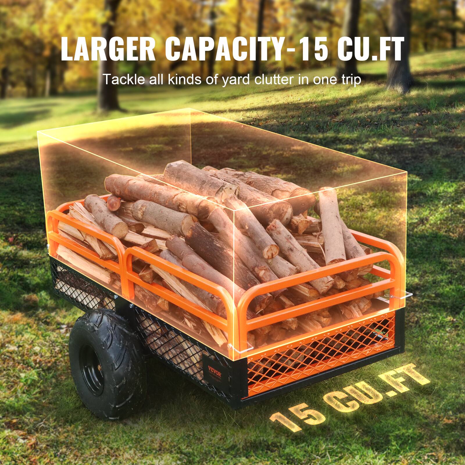LARGER CAPACITY-15 CU.FT, Tackle all kinds of yard clutter in one trip, YOVOR 15 CUFT