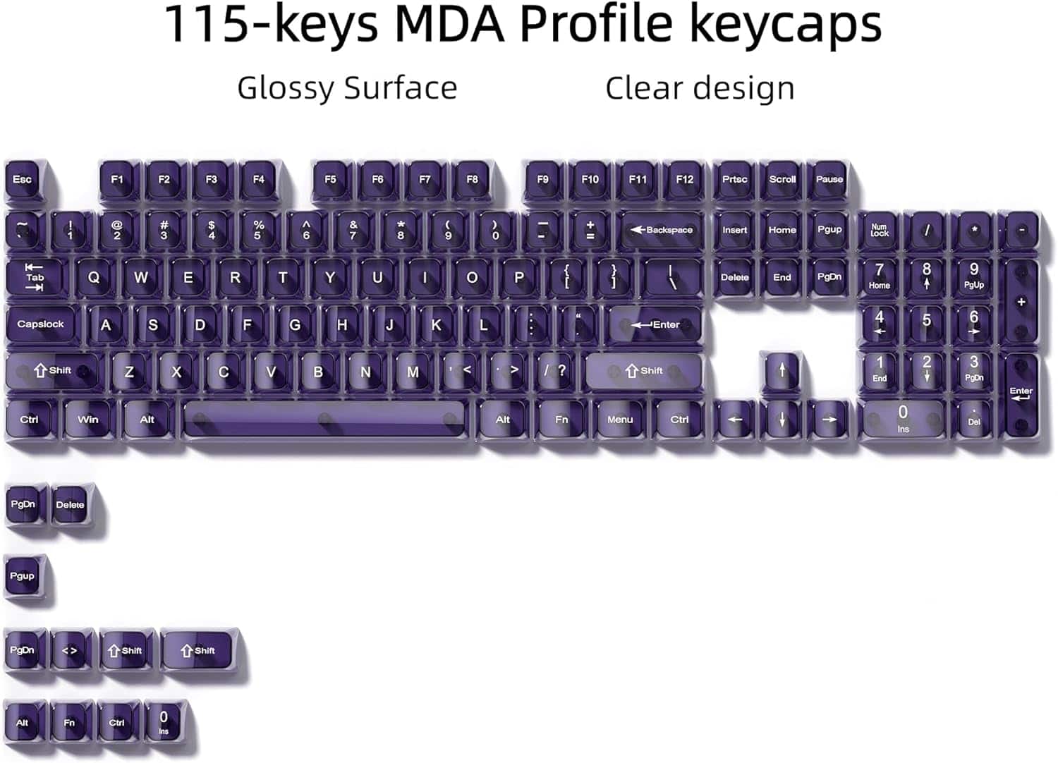 Womier - Clear keycaps,Transparent Crystal keycap Set,Shine Through MDA Profile for Cherry Mx Switches Mechanical Keyboard - Dark Purple