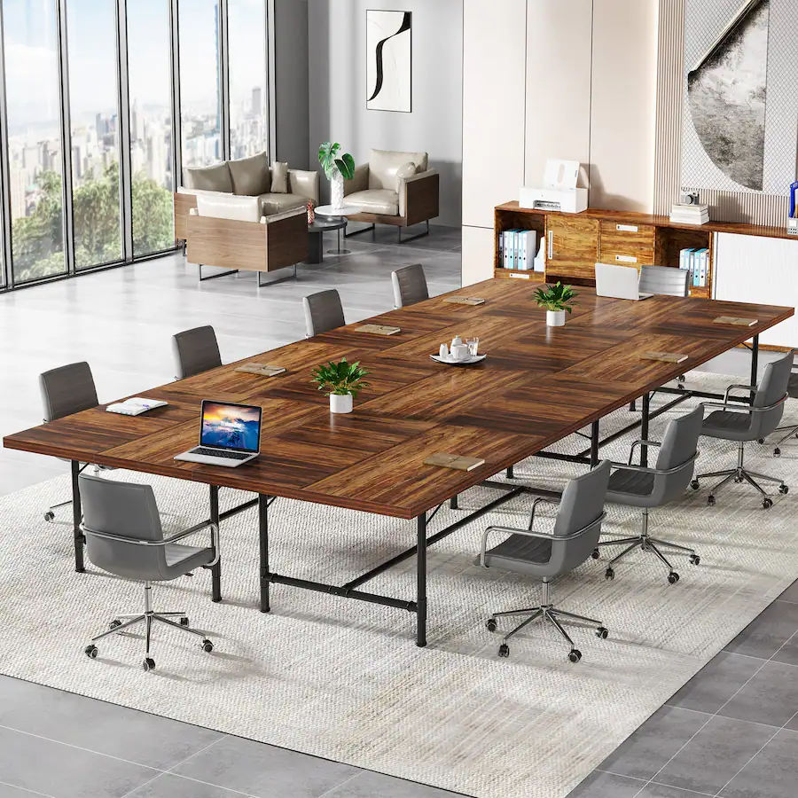 Seminar Style Table Tribesigns Conference Table with Engineered Wood Construction and Metal ...