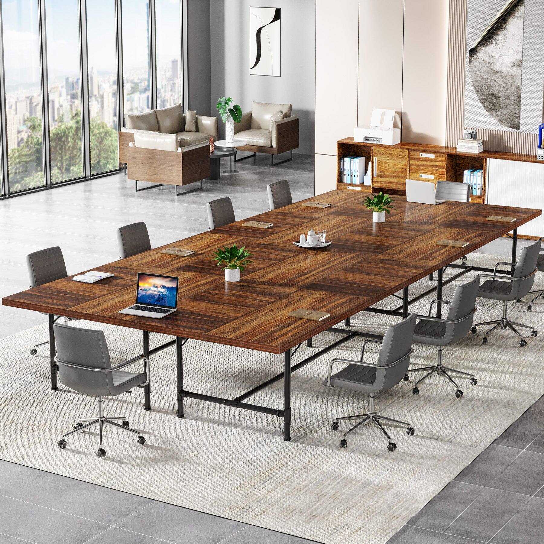 Tribesigns Conference Table with Engineered Wood Construction and Metal ...