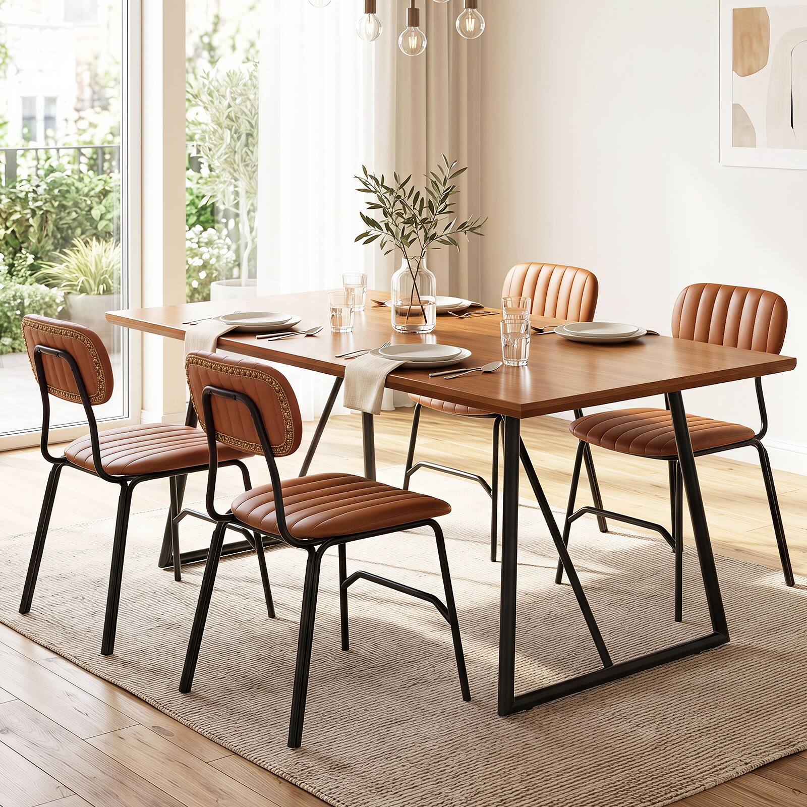 Alt View 1. Gymax - Gymax Modern Dining Chairs Set of 4 w/Ergonomic Back & Metal Legs Exquisite Rivet Brown & Black - Brown.