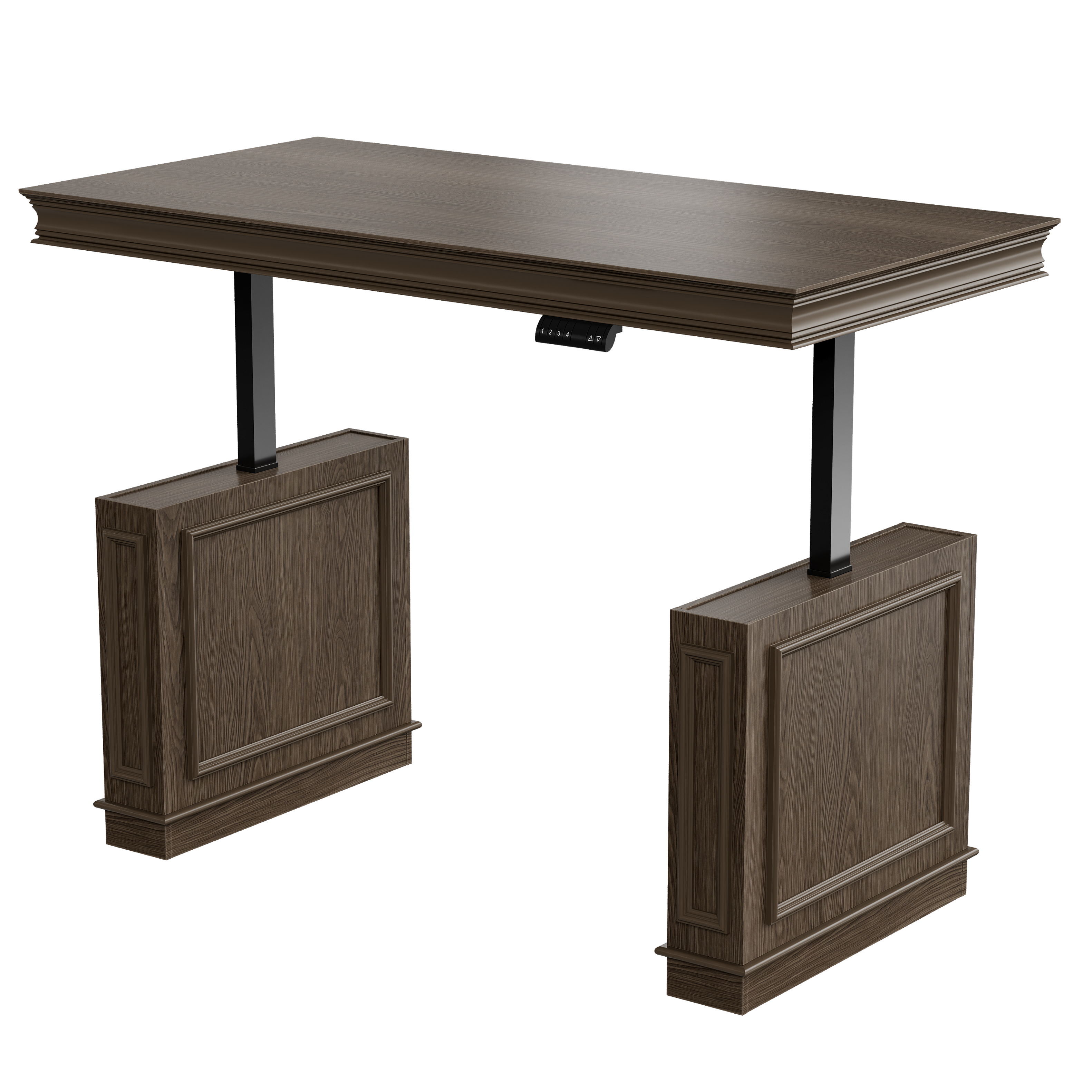 Back. Famapy - Electric Standing Desk with Side Cabinets, Heavy-Duty Height Adjustable Home Office Workstation with 4 Memory Presets - Dark Walnut.