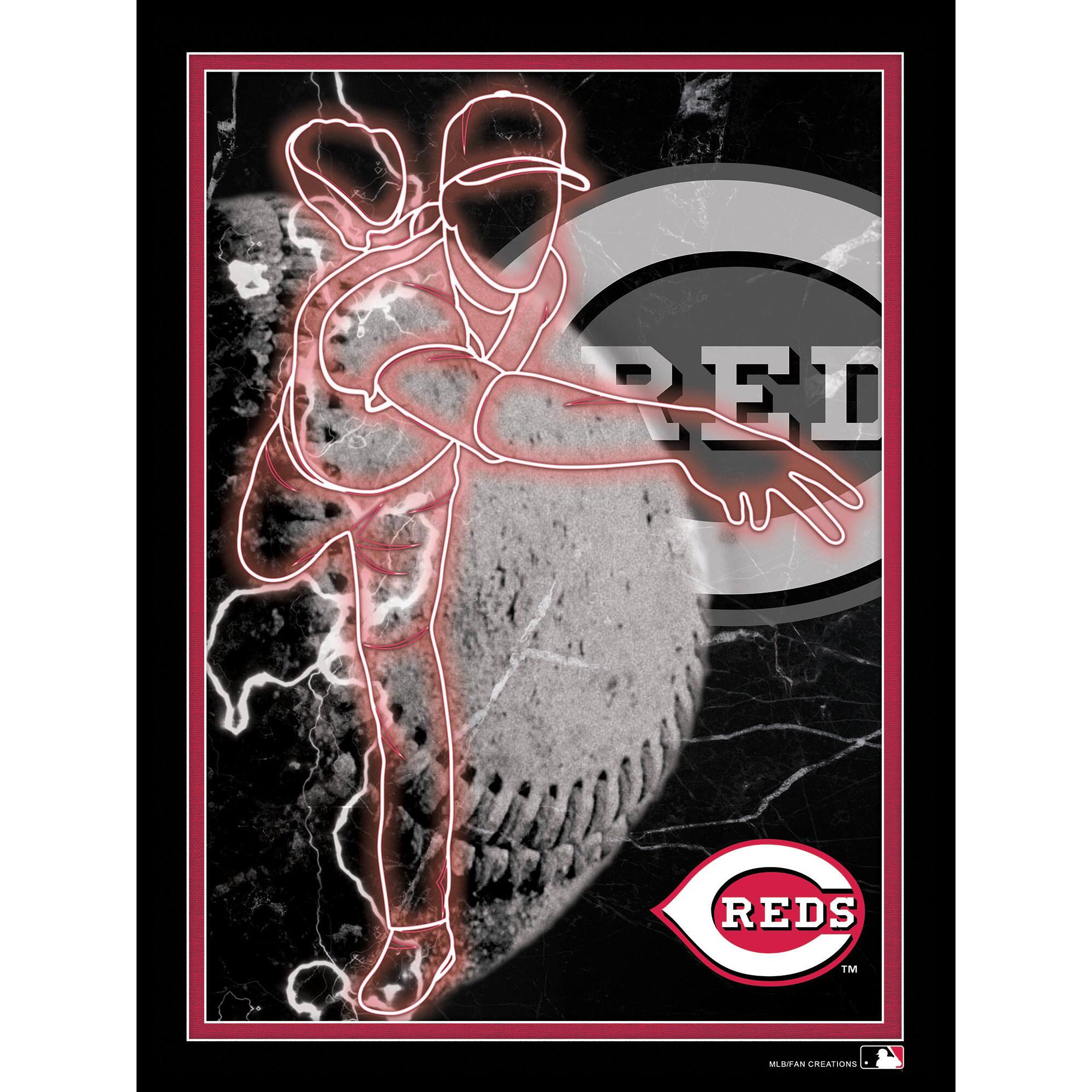Black Cincinnati Reds 12'' x 16'' Framed Neon Player Print