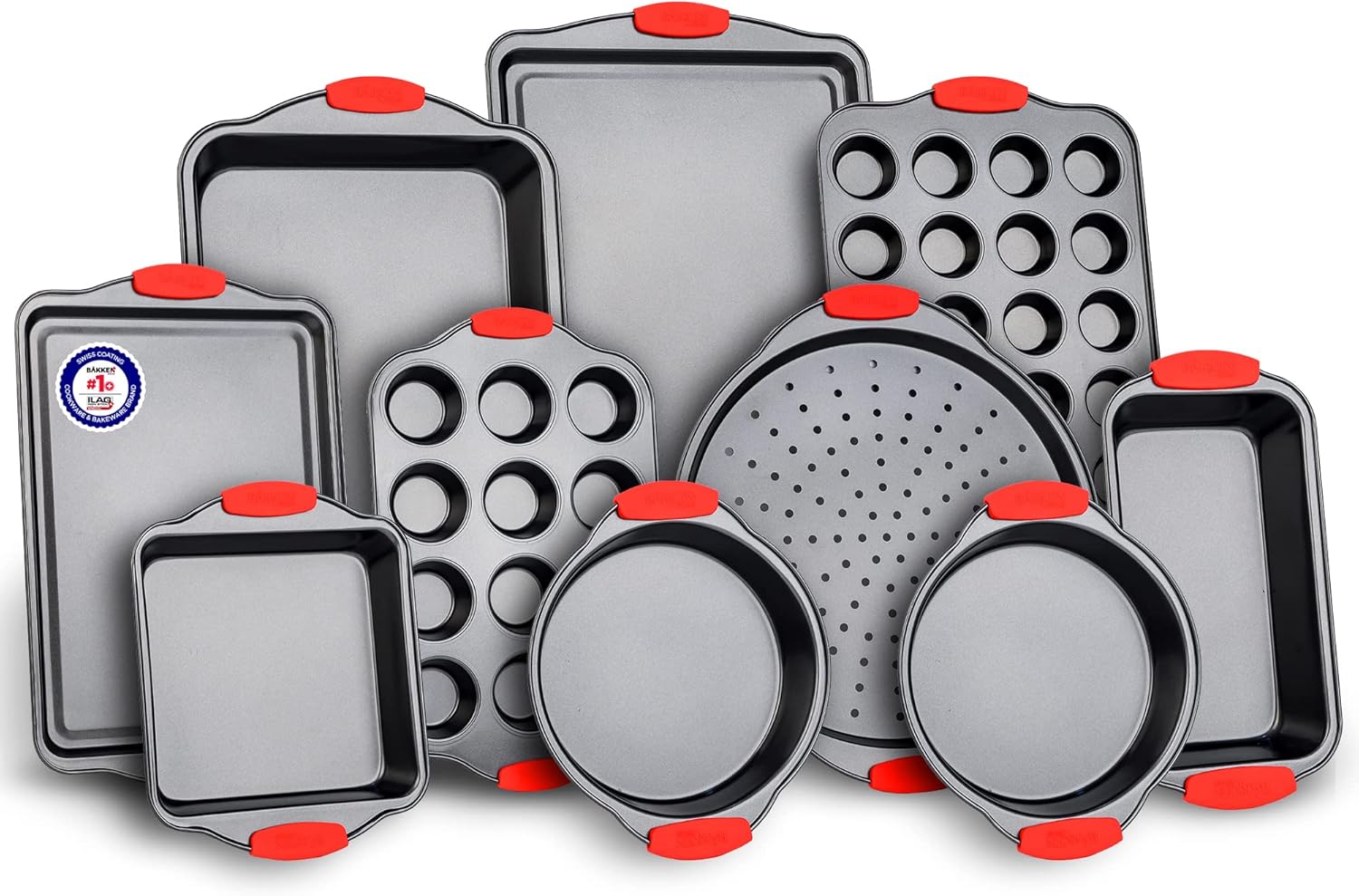 Bakken- Swiss - Baking Set – 10 Piece Kitchen Oven Bakeware Set – Deluxe Non-Stick Free of PFAS, PFOA, lead, and cadmium - Black