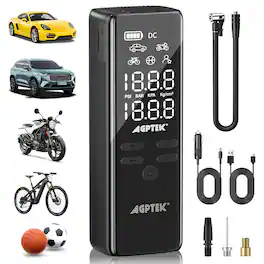 AGPtek - 150PSI & 7500mAh Cordless Car Tire Inflator Portable Air Compressor for Cars, Bikes & Motorcycle Tires - Black