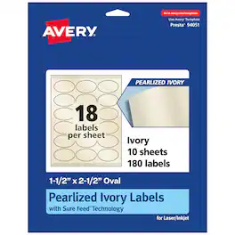 Avery - Pearlized Ivory Oval Labels, 1.5" x 2.5", 180ct - White