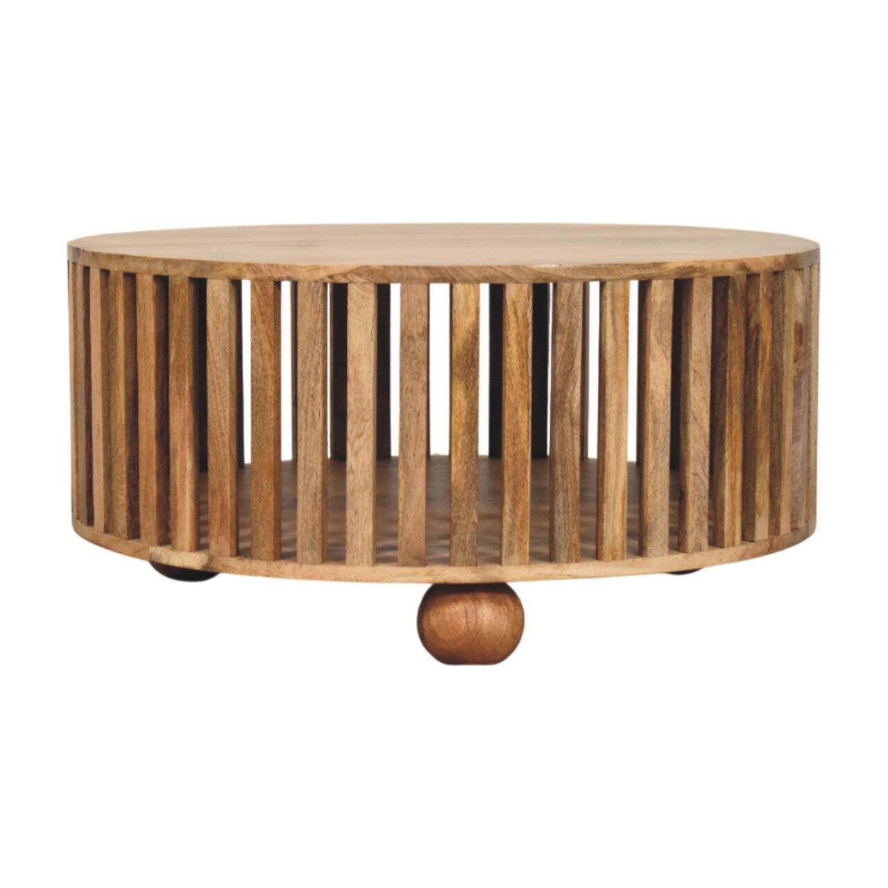 Left. Artisan Furniture - Artisan Furniture Solid Wood Slatted Round Coffee Table, Oak-ish, Light Brown - Brown.