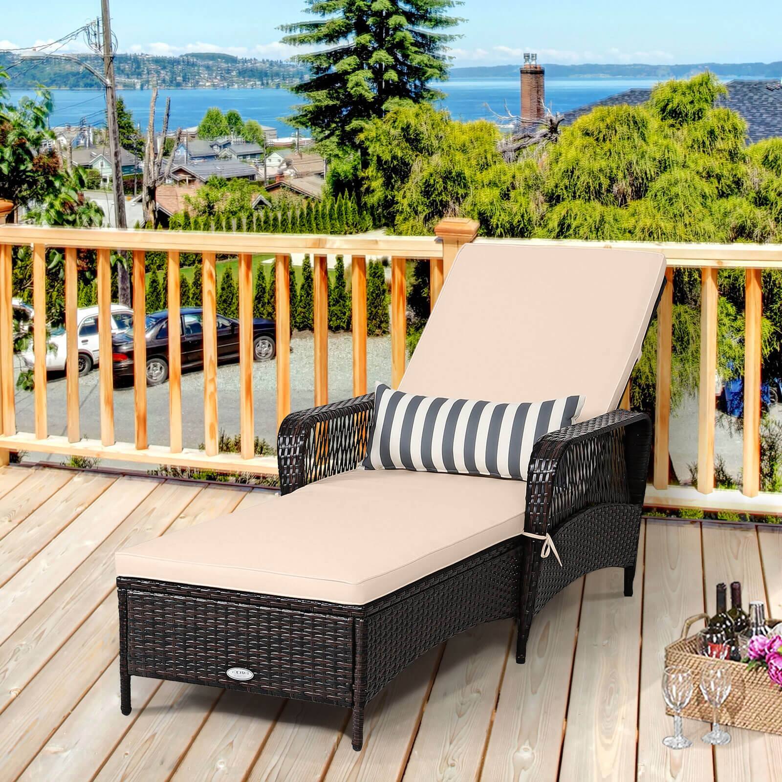 Alt View 4. Costway - Costway PE Rattan Chaise Lounge Chair Armrest Recliner Adjustable Pillow - Mix Brown,Beige.