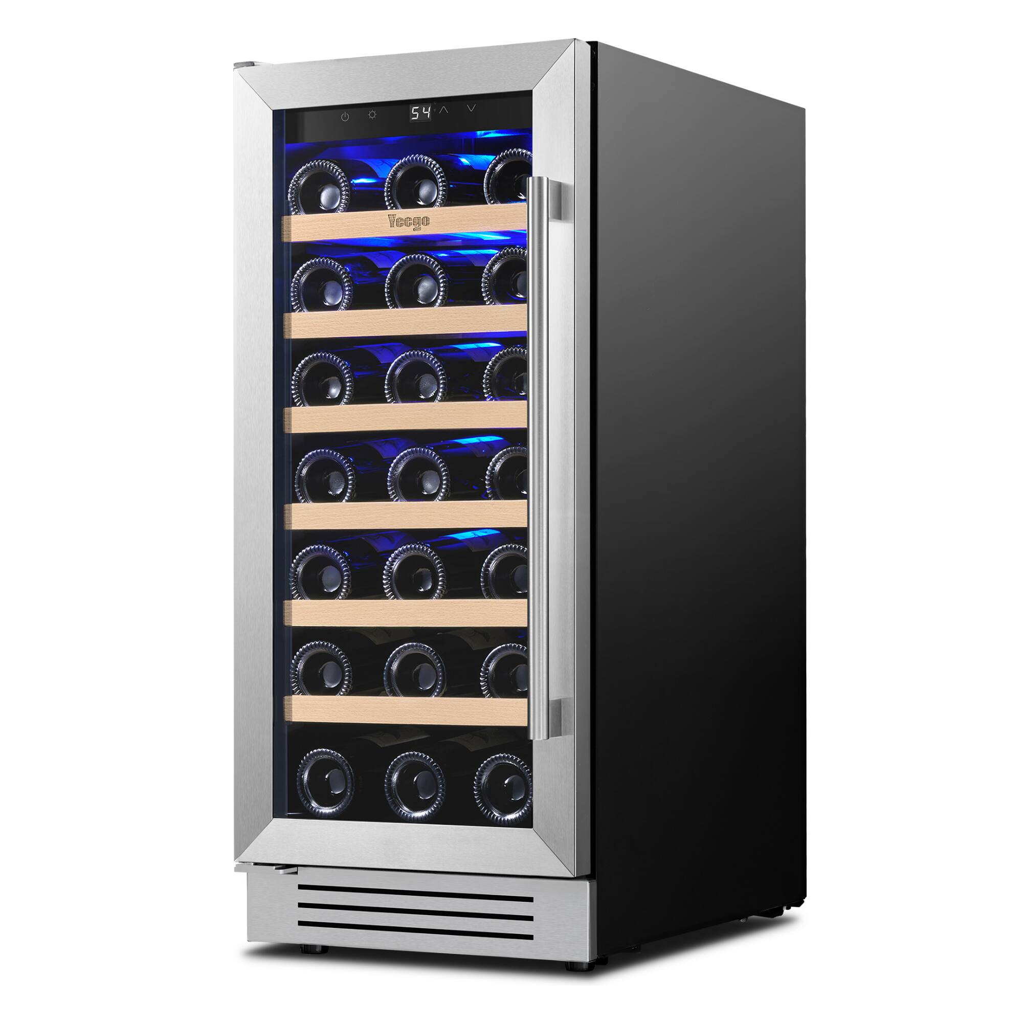 Angle. Yeego - 15 inch Wine Cooler Refrigerator with 33-Bottle Built-In/Freestanding for Home Bar，Stainless Steel - Stainless Steel.