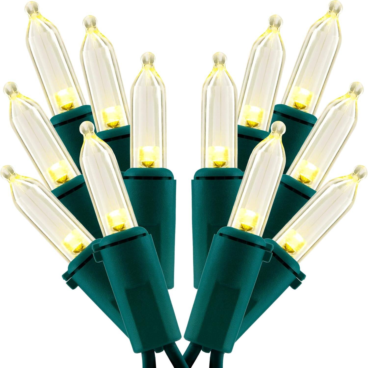 Front. Schertz - 200 LED Warm White Christmas Lights, 2-Pack 25FT Green Wire Mini String Lights Set - Warm White.