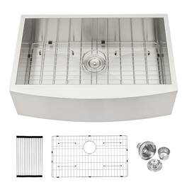 Siljoy - 33 Farmhouse Sink - 33 Inch Kitchen Sink Stainless Steel 16 gauge Apron Front Kitchen Sink - Brushed Nickel