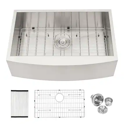 Front. Siljoy - 33 Farmhouse Sink - 33 Inch Kitchen Sink Stainless Steel 16 gauge Apron Front Kitchen Sink - Brushed Nickel.