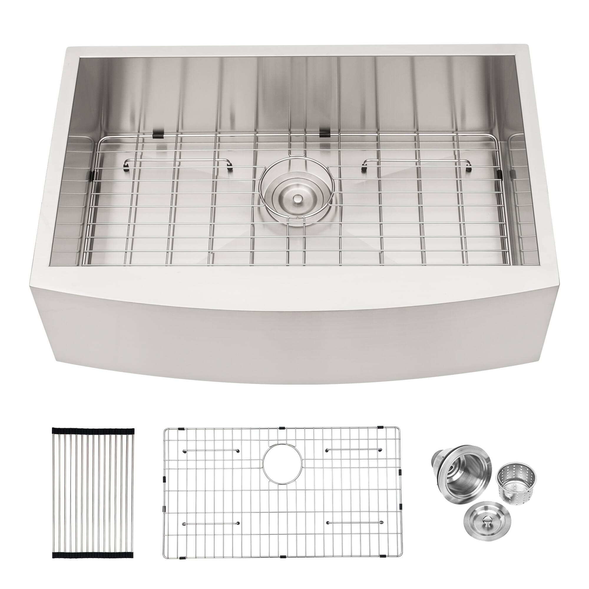 Front. Siljoy - 33 Farmhouse Sink - 33 Inch Kitchen Sink Stainless Steel 16 gauge Apron Front Kitchen Sink - Brushed Nickel.