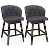 Front. Costway - 2 PCS Counter Height Bar Stools Fabric Upholstered Island Stools with 360° Swivel Seat - Gray+Brown.