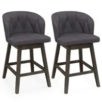 Costway - 2 PCS Counter Height Bar Stools Fabric Upholstered Island Stools with 360° Swivel Seat - Gray+Brown - Front_Zoom