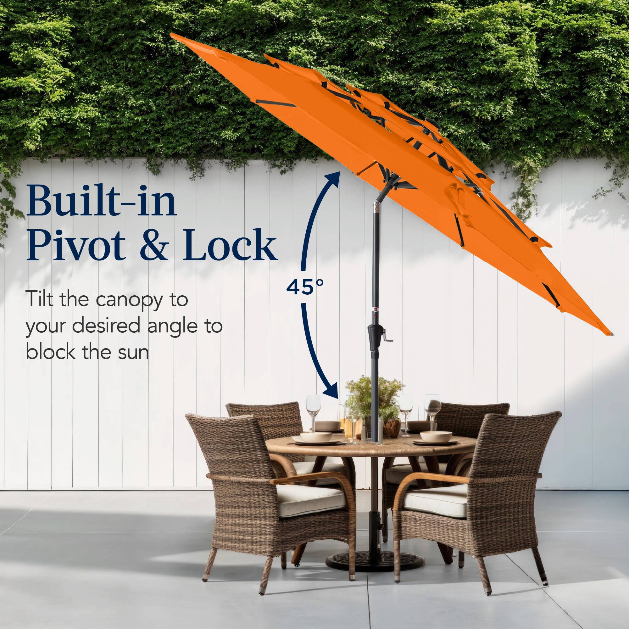 Built-in Pivot & Lock

Tilt the canopy to your desired angle to block the sun.