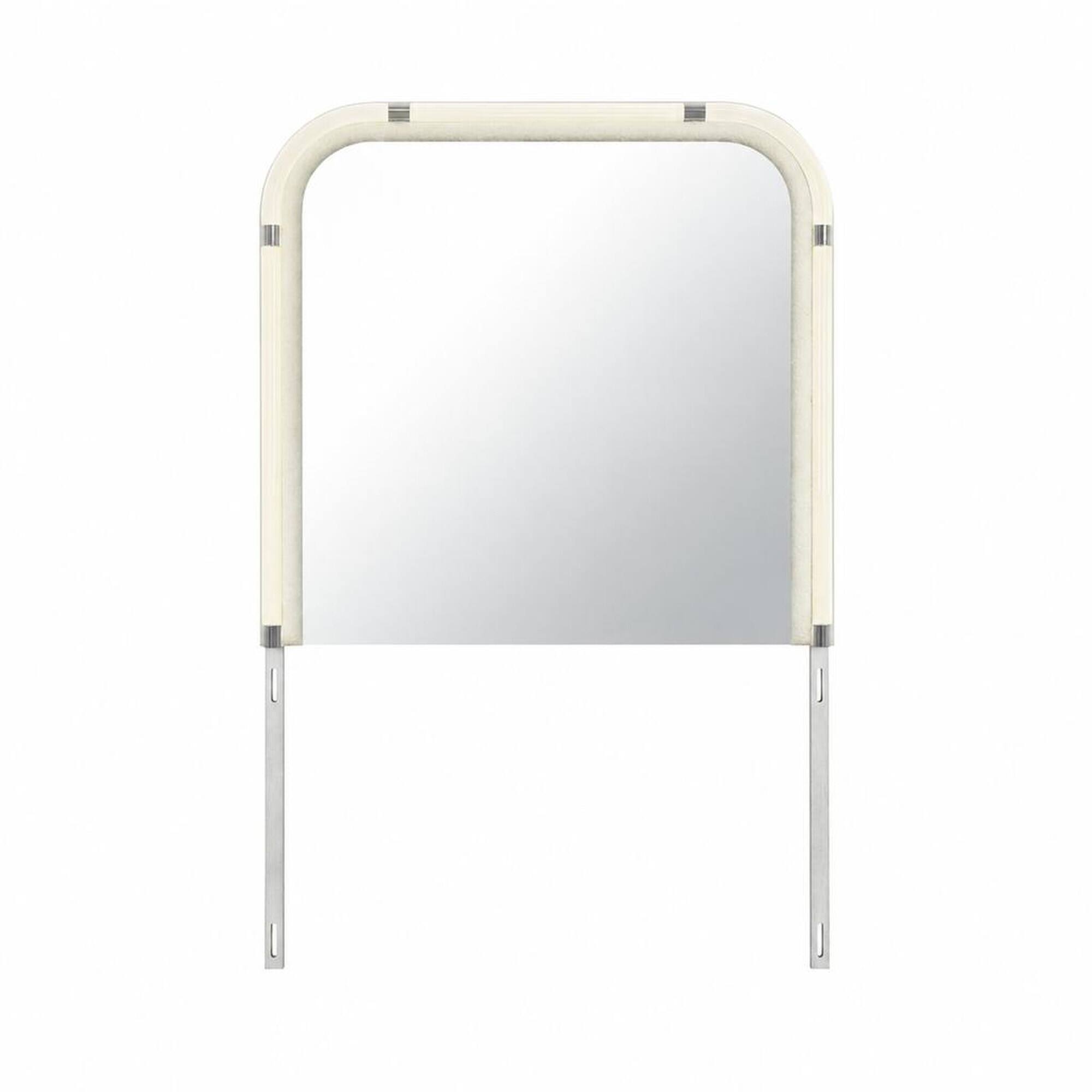 Front. RYHNUYNE - Beige LED Dresser Mirror, Large Rounded Edges, Impact Resistant Glass, Contemporary Bedroom Vanity - Beige.