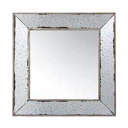 RYHNUYNE - 18.1 in Square Accent Mirror, Distressed Frame, Traditional Wall Decor for Living Room, Bedroom, Entryway - Silver