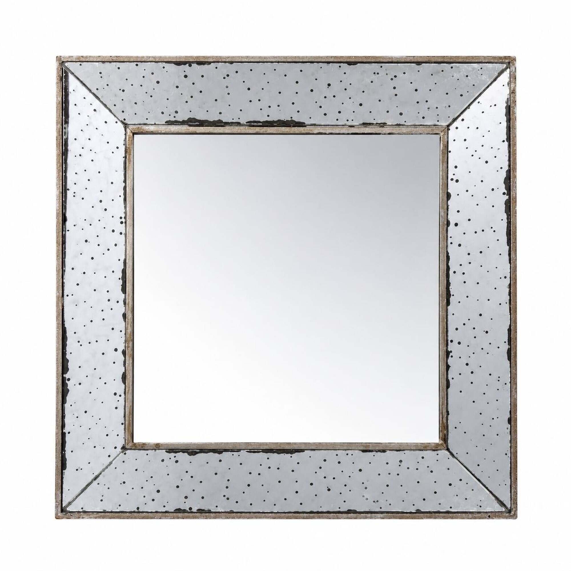 Front. RYHNUYNE - 18.1 in Square Accent Mirror, Distressed Silver Frame, Traditional Wall Decor for Living Room, Bedroom, Entryway - Silver.