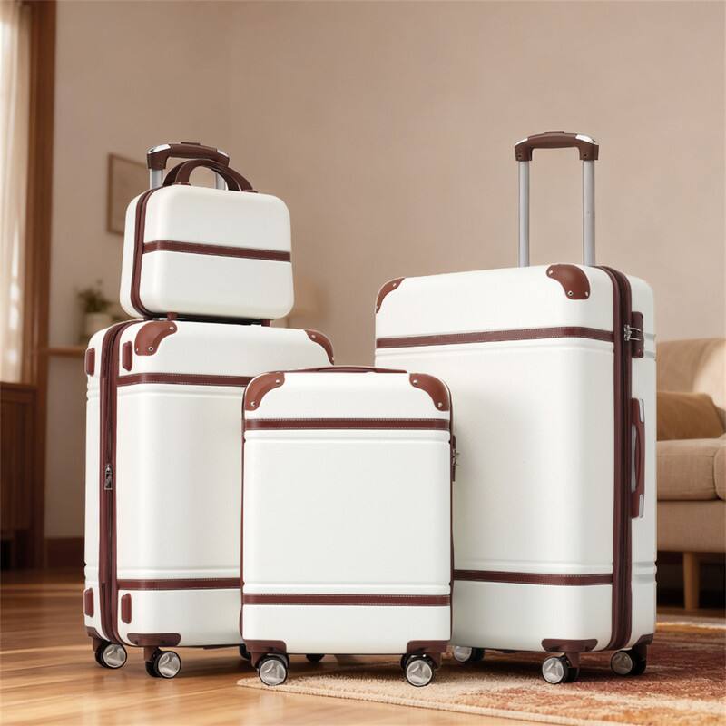 Alt View 5. HTUTWOO - Hardshell Luggage Sets 4 Pieces - 20"+24"+28" Luggages and Cosmetic Case, Spinner Suitcase with TSA Lock, Lightweight - White.