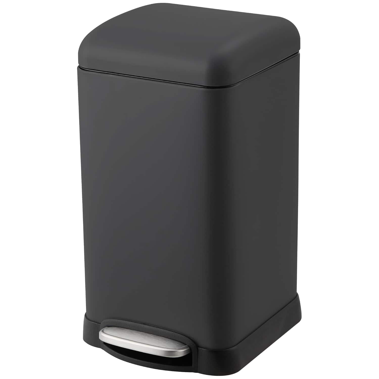 Jojoka - 12L Stainless Steel Trash Can with Soft-Close Lid, Step Pedal, Removable Inner Bucket & Anti-Slip Base - Black