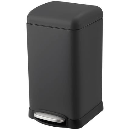 Front. Acekool - 12L Stainless Steel Trash Can with Soft-Close Lid, Step Pedal, Removable Inner Bucket & Anti-Slip Base, Black - Black.