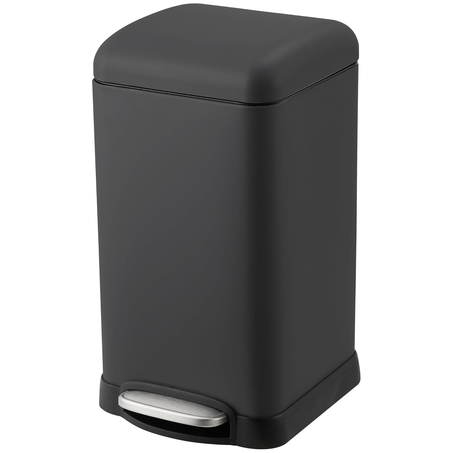 Front. Jojoka - 12L Stainless Steel Trash Can with Soft-Close Lid, Step Pedal, Removable Inner Bucket & Anti-Slip Base, Black - Black.