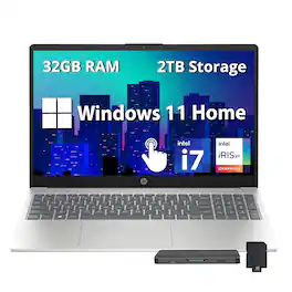 HP - 15.6'' FHD IPS Touchscreen Laptop,Intel i7-1255U,32GB DDR4 RAM,1TB SSD+1TB Docking Station Set,Win 11 Home - Silver