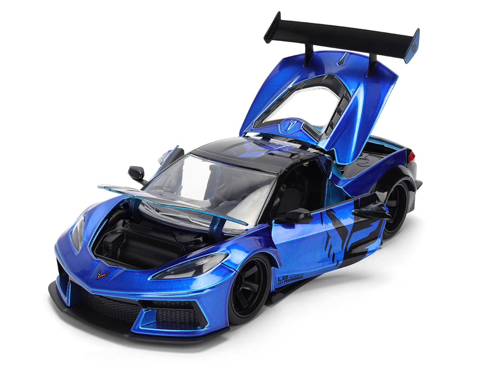 Alt View 1. Jada - Chevrolet Corvette C8 "Liberty Walk" Candy Blue and Black "Hyper-Spec" Series 1/24 Diecast Model Car by Jada.