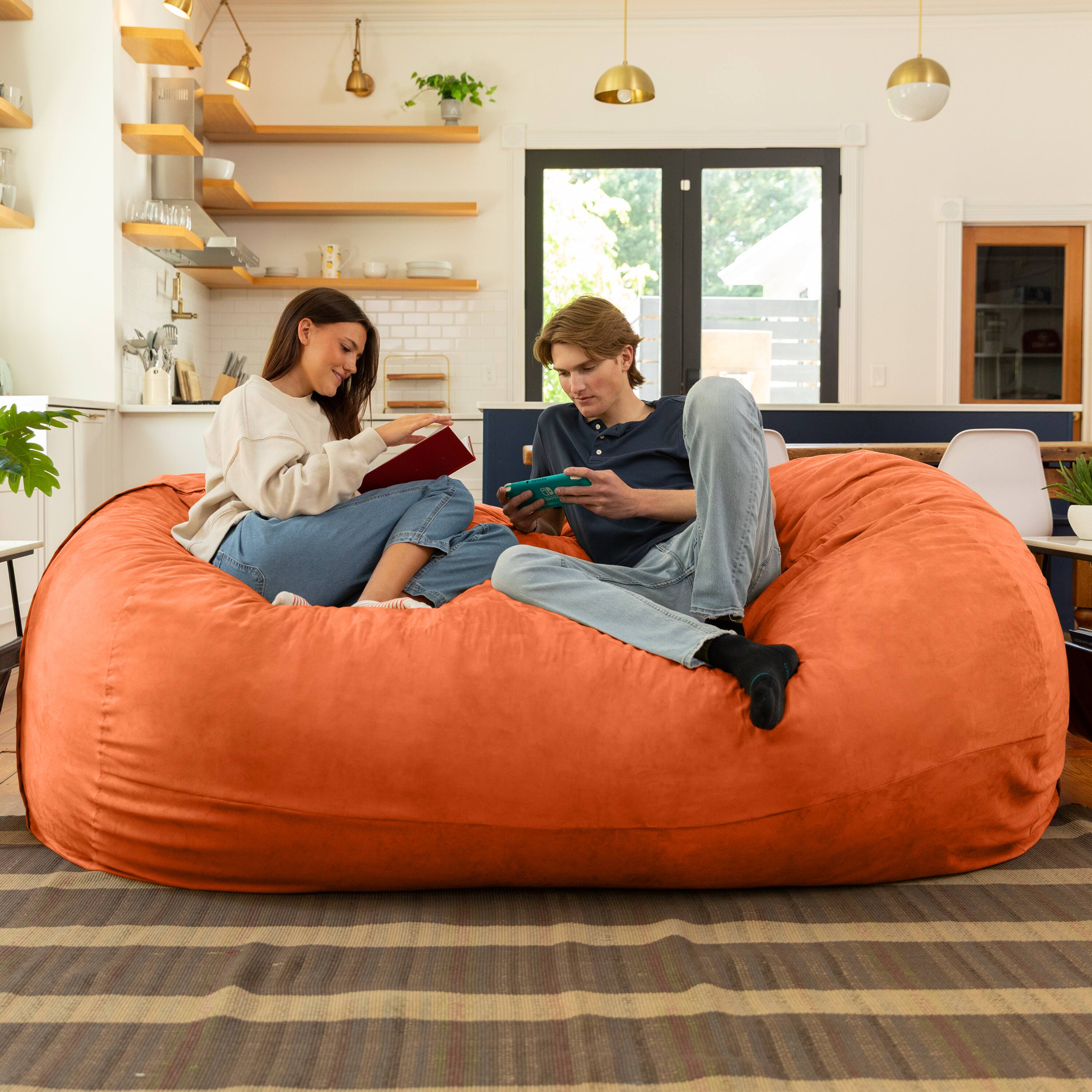 Alt View 1. Jaxx - Jaxx 7 Foot Giant Bean Bag Sofa, Mandarin - Mandarin.