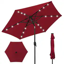 Best Choice Products - 7.5ft Outdoor Solar Patio Umbrella for Deck, Pool w/ Tilt, Crank, LED Lights - Burgundy