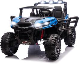 Winado - 2-Seater 24V Ride On UTV Truck with Remote Control, 3 Speeds Electric Car with Spring Suspension LED Music, Ages 3-8 - Blue
