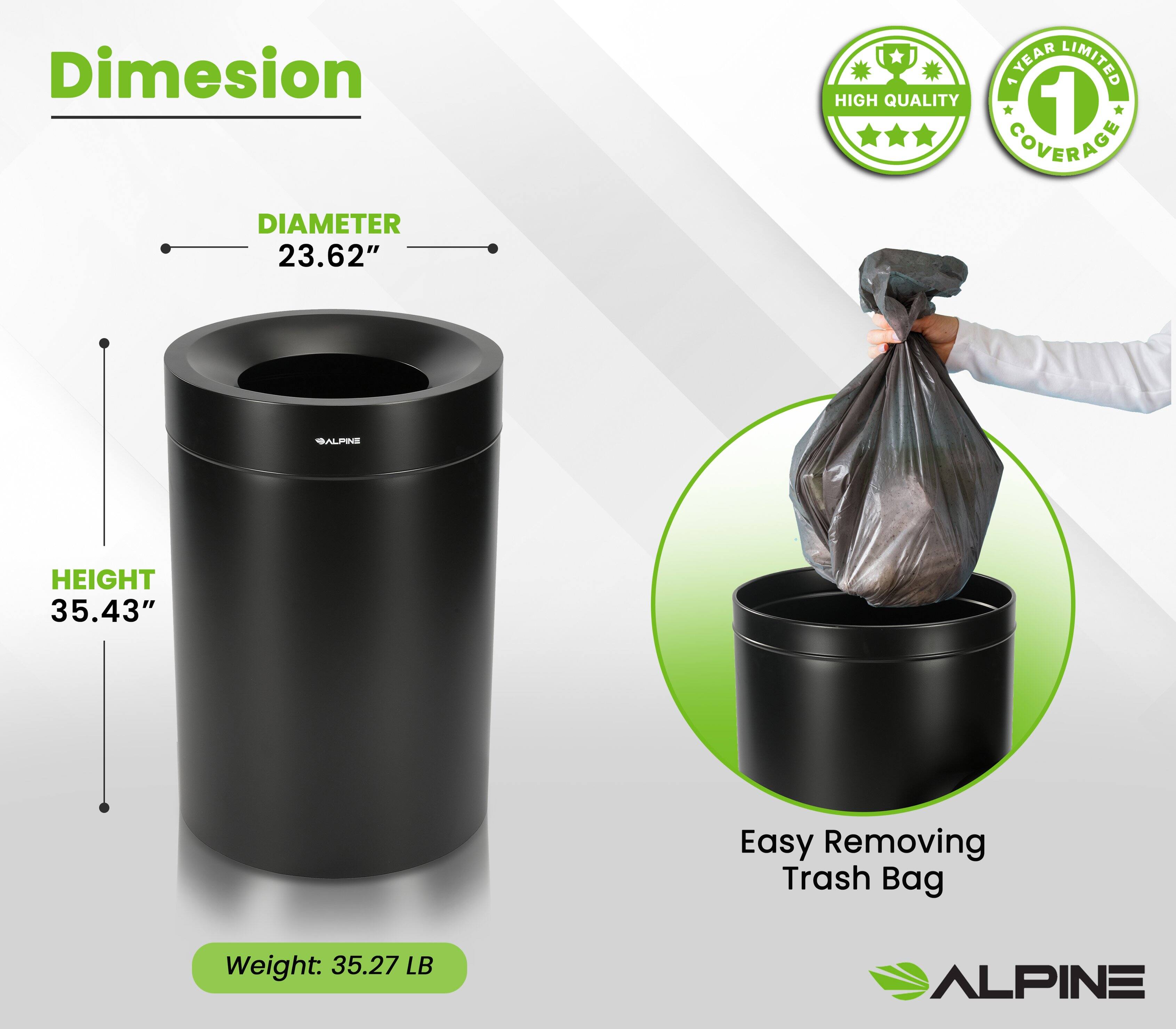 Dimension  
YEAR LIMITED HIGH QUALITY 1 COVERAGE  
DIAMETER 23.62"  
HEIGHT 35.43"  
Easy Removing Trash Bag  
Weight: 35.27 LB  
ALPINE
