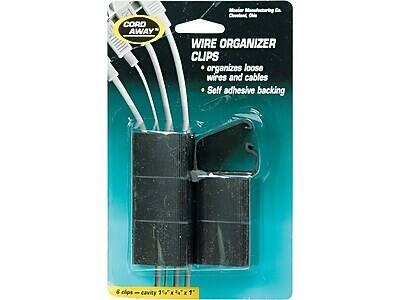 CORD AWAY™  
WIRE ORGANIZER CLIPS  

- Organizes loose wires and cables  
- Self adhesive backing  

6 clips  
Cavity 1½" x 1½" x 1"