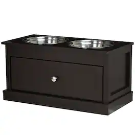 Pawhut - Elevated Dog Bowls with Storage Drawer Containing 11L Capacity - Coffee Brown
