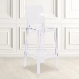 Emma + Oliver - Ghost Barstool with Square Back - Transparent Crystal