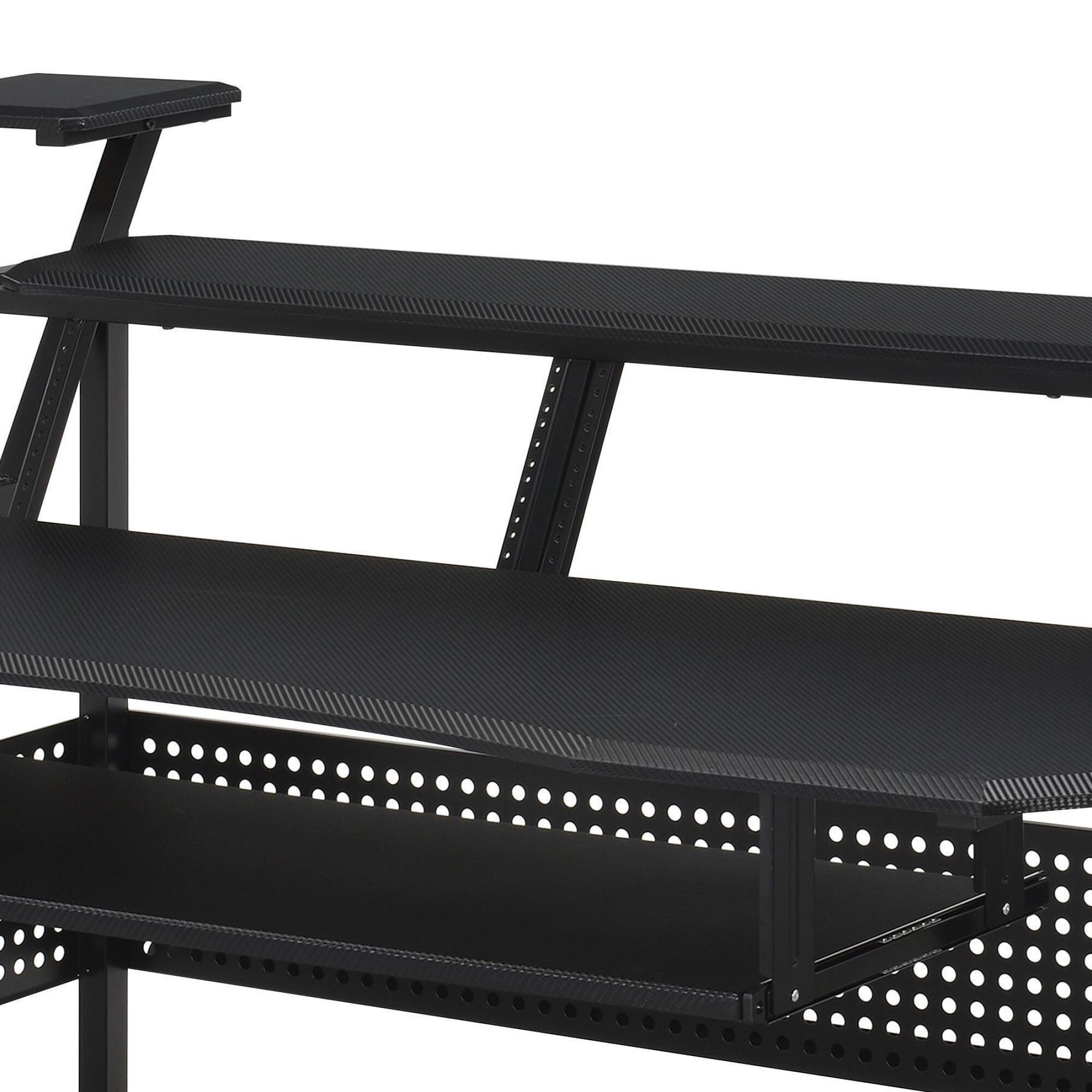 Alt View 1. GOODSILO - Modern Music Desk with Speaker Shelves and Cable Management for Home Studio and Keyboard Setup - Black.