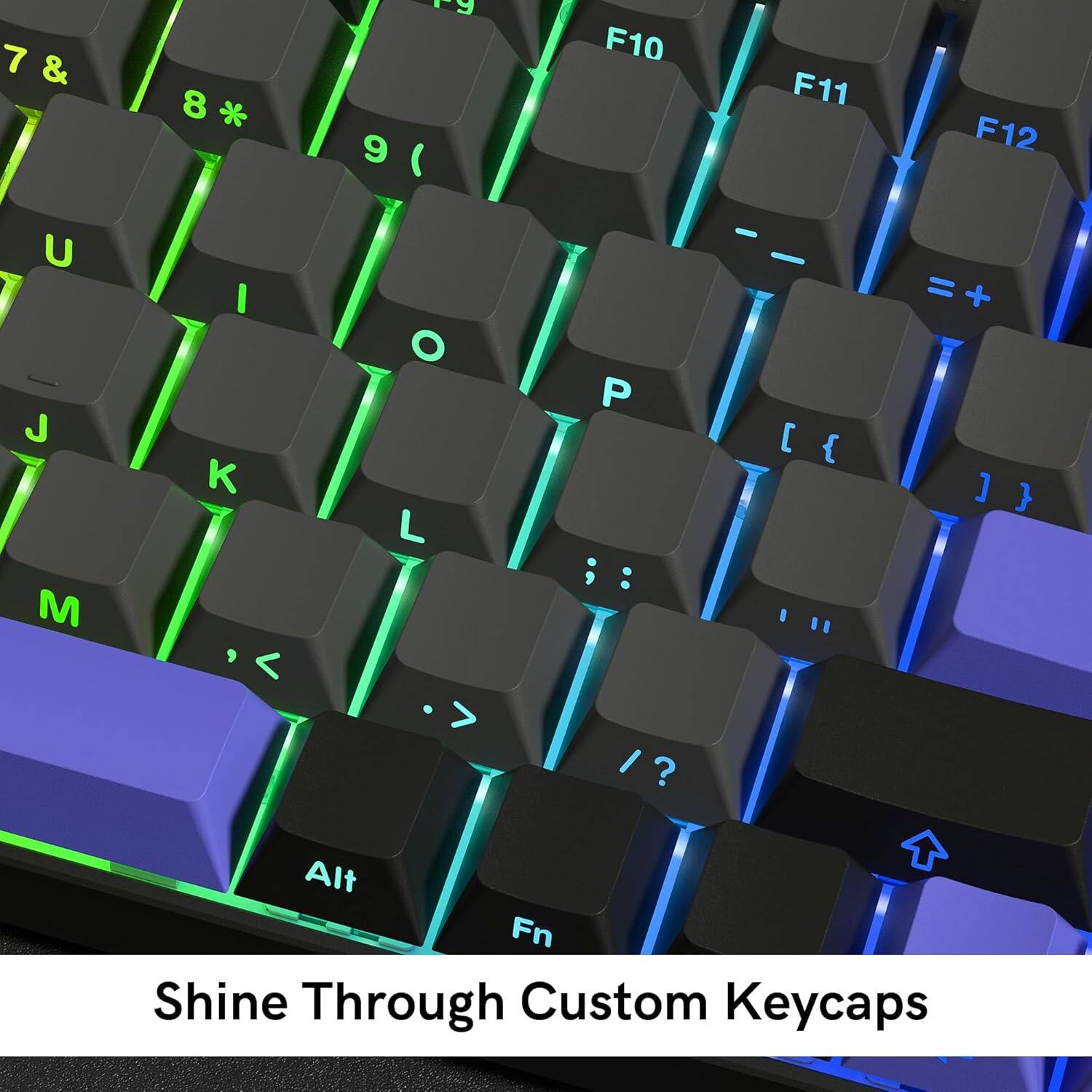 7 & 8 * 9 ( F10 F11 F12 U I O P J K L M , < > P ; : I ? [ { } Alt Fn Shine Through Custom Keycaps
